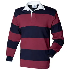 Kunden spezifische Langarm-Rugby-Trikots aus schwerer Baumwolle, klassische gestrickte Rugby-Shirts