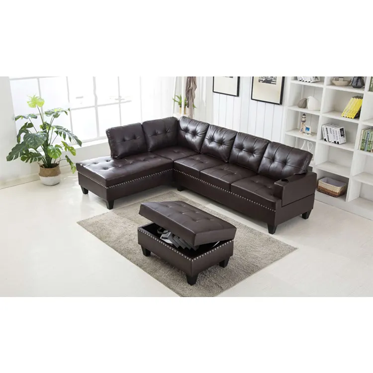 Melhor conjunto de sofá pequeno sofá secional de couro marrom preto de grandes dimensões
