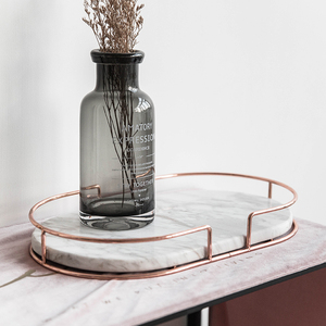 Nordic คุณภาพสูง <span class=keywords><strong>rose</strong></span> gold ลวดโลหะรูปไข่ถาดสีขาวธรรมชาติหินอ่อนสำหรับเครื่องประดับงานแต่งงานตกแต่ง - Product Image 5