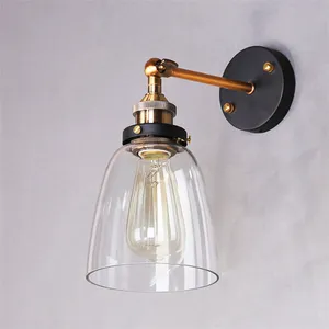 Metal E27 Holder Iron Hotel LED Wall Sconce Fixture Vintage Style Indoor Night Lighting with Funnel Glass Cover