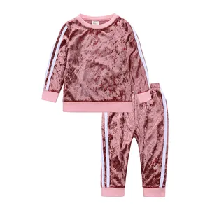 Neue rosa 2pcs set boutique kinder kleidung herbst baby mädchen velours trainingsanzug