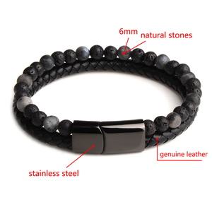 Chanfar Punk occhio di tigre Lava uomini pietra naturale perlina <span class=keywords><strong>in</strong></span> acciaio inossidabile fibbia nero vera pelle bracciale