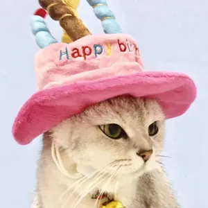Funny design cute cotton birthday hat for pet dogs and cats birthday cake and candle shape pet hat toy