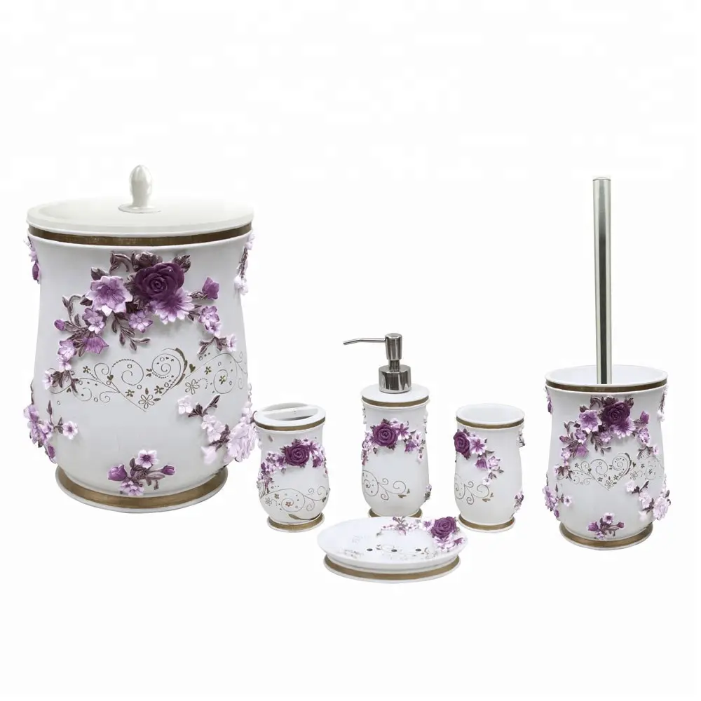 White with colorful flower bathroom accessories resin bathroom set