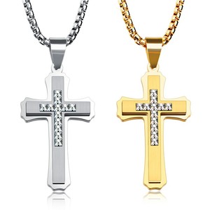 Estilo gótico Acero inoxidable Religioso Católico <span class=keywords><strong>Nuestro</strong></span> <span class=keywords><strong>Padre</strong></span> Jesús Cruz Colgante Para Creer Jesús - Product Image 1