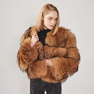 2021 модная женская короткая стильная куртка из натурального меха енота, пальто на заказ, зимнее женское укороченное пушистое пальто из меха енота