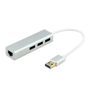 厂家直销迷你铝和ABS RJ45以太网网络局域网适配器，带3端口USB 3.0集线器有线类型，适用于视窗制造