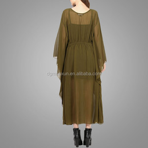 Más el tamaño de color verde oliva de manga larga kimono vestido vestido maxi de la gasa de cuello <span class=keywords><strong>alto</strong></span> ocasional - Product Image 3