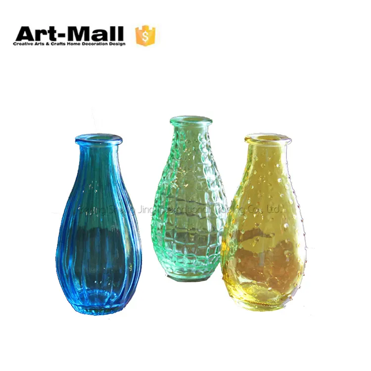 Mini formato di forma ovale commercio all'ingrosso trasparente colorato a buon mercato vaso di vetro per la decorazione