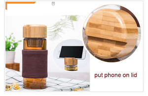 verre avec du bois ou en bambou couvercle et aimant construire en elle à sucer le thé filtre et peut mettre de téléphone sur il - Product Image 3