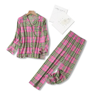 Set di pigiami da notte Plaid da donna pigiama da donna - Product Image 2