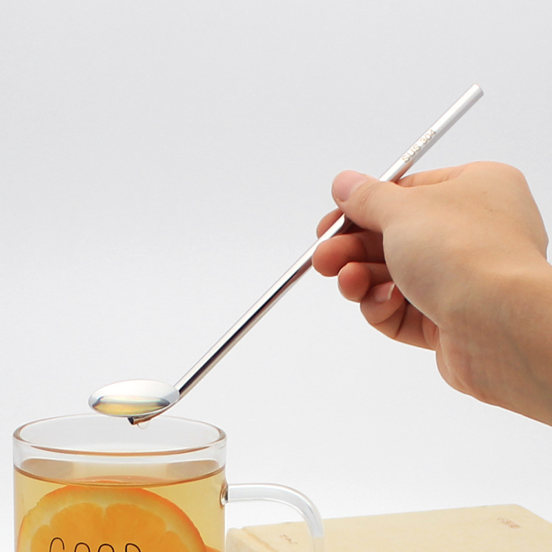 Creative Stainless Steel Drinking Straw Spoon, Cocktail Milk Coffee Stirring Straw Spoon