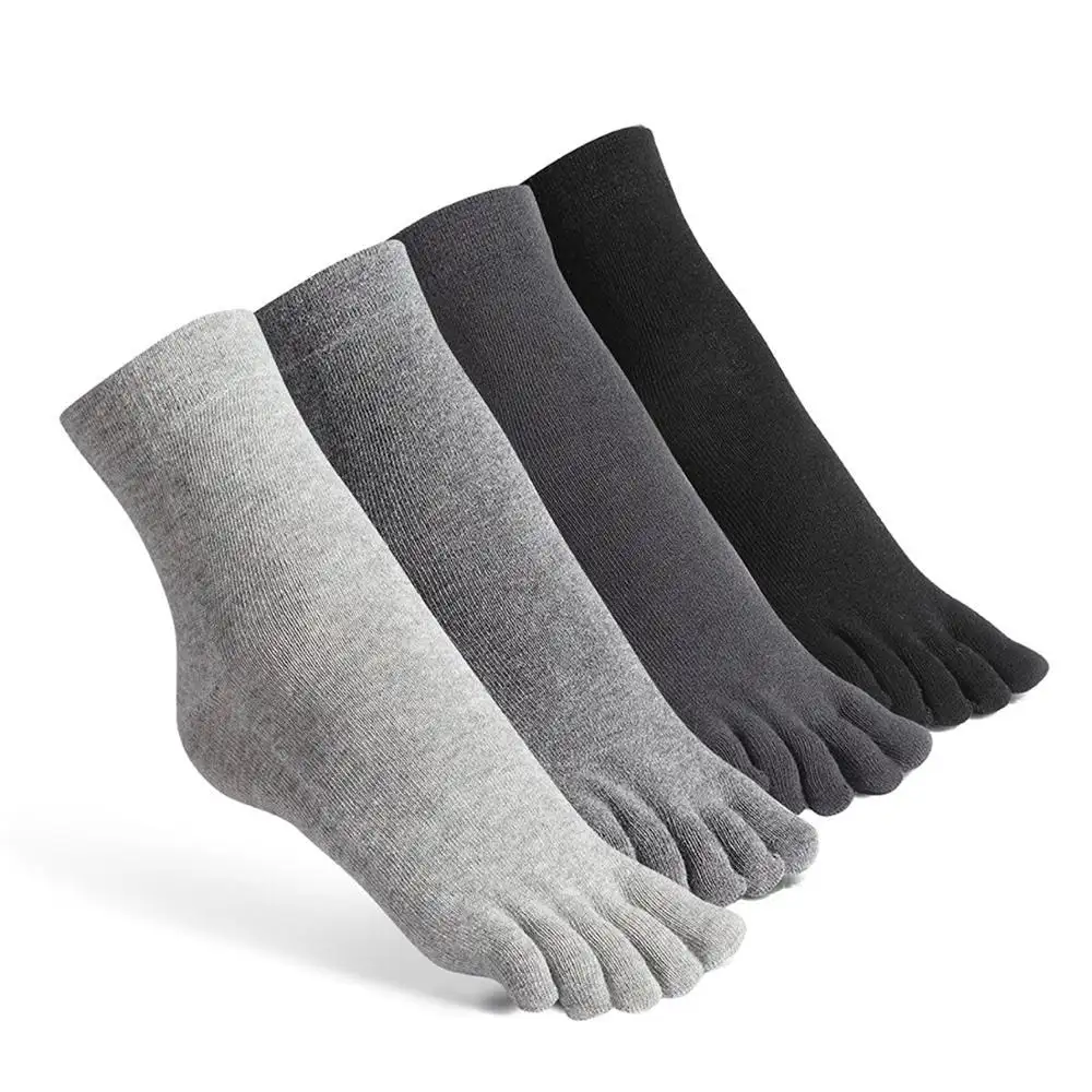 Socks Factory Solid Color Men Dress Toe Black Grey Classic Organic Cotton Crew 5 Finger Socks