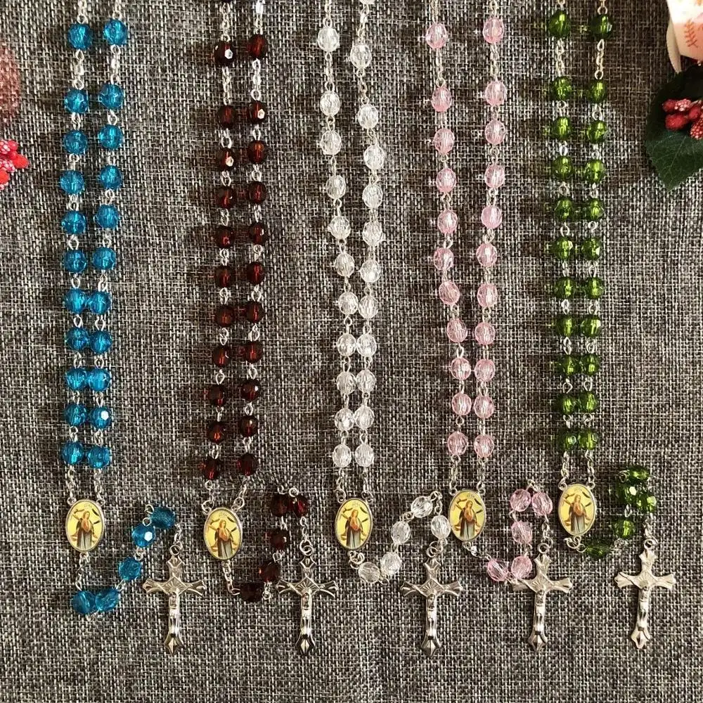 Rosário de oração de cristal católico, popular, 10 cores, cristal transparente, multifacetado, cruz, rosário