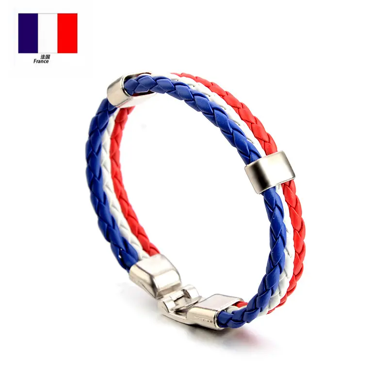 Huilin vente en gros 2019 bracelet de mode minimaliste tissé à la main en cuir drapeau bracelet commémoratif à vendre