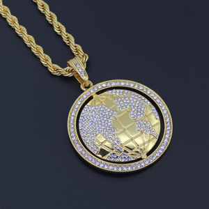 Nuova Collana con <span class=keywords><strong>Ciondolo</strong></span> Mappa del <span class=keywords><strong>Mondo</strong></span> in Cristallo Personalizzata, Gioielli Hip-Hop Dorati 2018 - Product Image 4