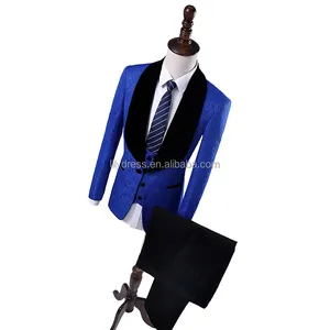 HD074 Jaket + Celana Panjang + Rompi, Set Jas Pernikahan Tuksedo Pengantin Pria Tuxedos Royal Biru, Blazer Pria Terbaik (Jaket + Celana + Rompi)