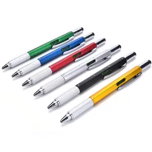 Alat Penggaris Obeng Mini 6 Dalam 1, Pena Ballpoint dengan Pena Stylus Atas dan Timbangan untuk Alat Layar Sentuh Pena Multiguna