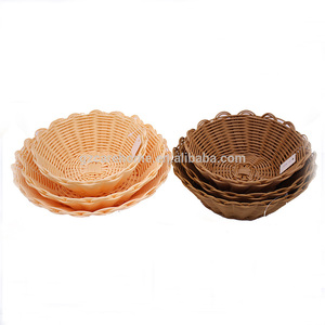 Flower-side Graceful Handweaved Fruit Italy Plastic Rattan Round Lined Basket For Food Or Snack