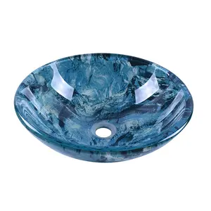 Double Couche Bleu Lavabo En Verre