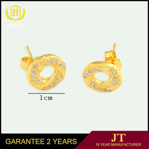 Nuovi <span class=keywords><strong>Orecchini</strong></span> a Perno in Stile Dubai Placcati Oro con Zirconi Colorati per Ragazze - Product Image 4