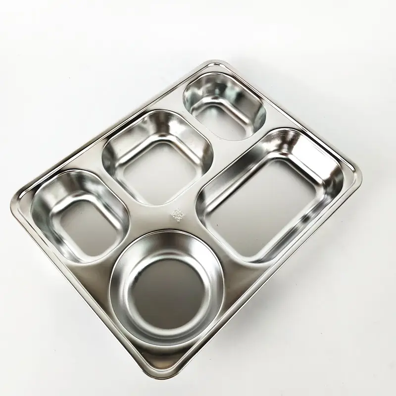 18/8 School 5 compartment mess tray stainless steel divided plate school dinner plate