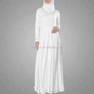 الأبيض مسلم عباية الشظية تقليم الحج العمرة الأساسية عباية طويلة الأكمام فستان ماكسي