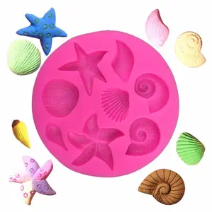 HY Silicone Sea Shell Star Fish Cupcake Topper Mold fondente cioccolato strumenti per la decorazione di torte fai da te