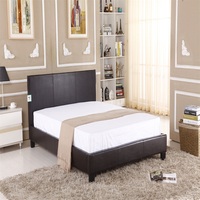 Cadre de lit double en cuir PU, design intelligent capitonné, style chinois-européen, avec structure en fer, en promotion