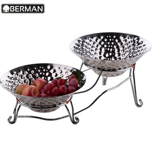 Espositore a 3 livelli in metallo argentato martellato per buffet, attrezzatura per ristoranti italiani, per frutta e cibo - Product Image 5