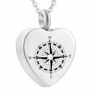 Go in the Direction Of Your Dreams with Compass Heart Pendant Necklace for Ashes Cremation Memorial Keepsake
