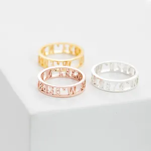 Custom Fashion Stainless Steel Hollow Meaningful Promise Roman Numeral Ring Finding Jewelry For Women