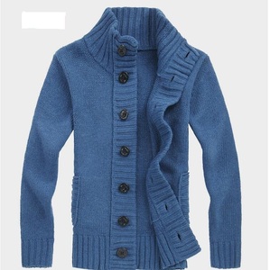 2017 otoño elegante chaqueta de punto suéter del hombre, de manga larga de cuello alto hombres suéter <span class=keywords><strong>cardigan</strong></span> de punto liso - Product Image 4