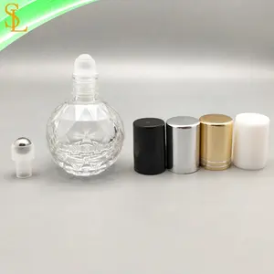 Custom made diamond 10 ml lege helder glas roll on parfum olie fles met glas/staal rollerball en goud/zilver caps