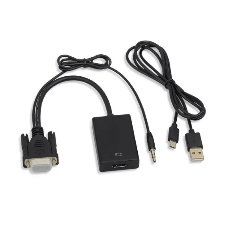 Adaptador VGA a hd con cable de carga USB y Audio de 3,5mm, convertidor macho a HD hembra