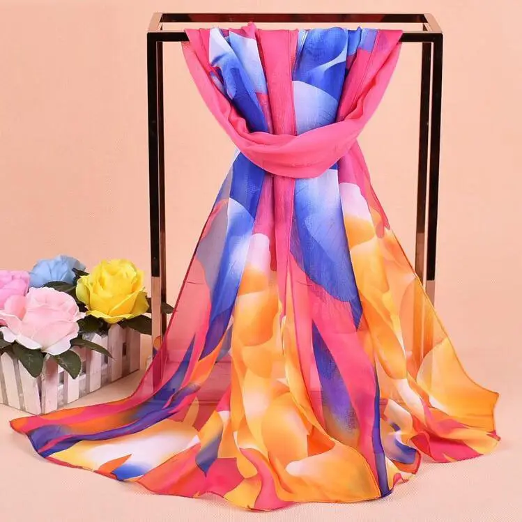 Zp Bloem Hoofd Sjaal Oranje Digital Print Chiffon Sjaal Fabrikant