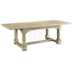 French Column Leg distressed paint pine wood Dining Table
