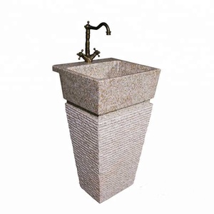 Gran <span class=keywords><strong>oferta</strong></span> de lavabo de granito con pedestal de piedra negra natural a la venta - Product Image 5