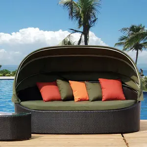 Rattan round outdoor lounge bed with canopy