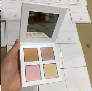 OEM Label Bedak Padat Shimmer Kustom, Palet Makeup Highlighter 4 Warna