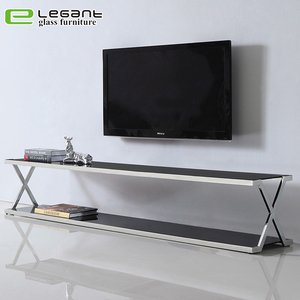 Hiện Đại Đen Tempered Glass <span class=keywords><strong>Tv</strong></span> Bảng Với Khung Thép Không Gỉ - Product Image 1