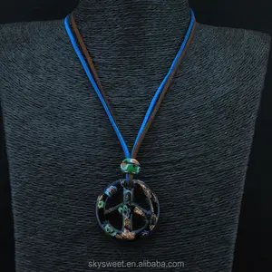 Peace sign Murano glass style pendant necklace,hot sale cheap custom bulk necklace(PR941)