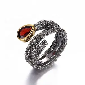 Handmade Garnet Gold Plated 925 Sterling Silver Ring Jewelry