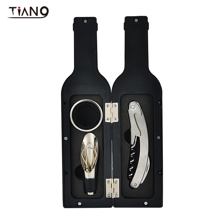 Set da vino nero da 3 pezzi a forma di bottiglia