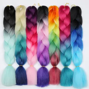 24Inch Jumbo Vlechten Lange Ombre Synthetische Vlechten Haar Gehaakte Blonde Roze Blauw Grijs Haar Extensions Afrikaanse Ingewanden 100G