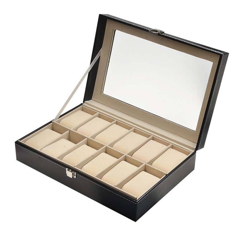 12 Grids PU Leather Watch Box Case Professional Luxury Holder