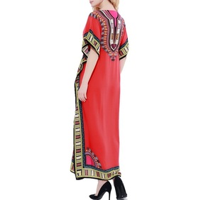Robes Maxi Traditionnelles Africaines, Jupes à Imprimé Floral, Design Dashiki, 2024, Femmes, Casual, Automne, Manches Courtes, Naturel - Product Image 5