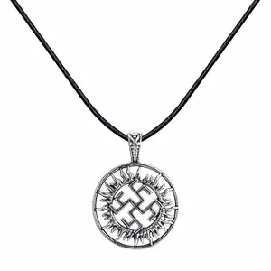 2017 Nieuwe Slavische Pagan Symbool Hanger Manchet Ketting Norse Nautische sieraden Cadeau voor hem Antiek Zilver Zwart Touw Halsbanden Voor Man