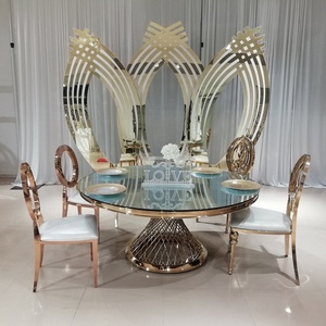 Mesa de comedor con marco circular plateado moderno con mesas redondas de red de acero inoxidable dorado para bodas, hoteles, ocasiones, muebles de metal - Product Image 1