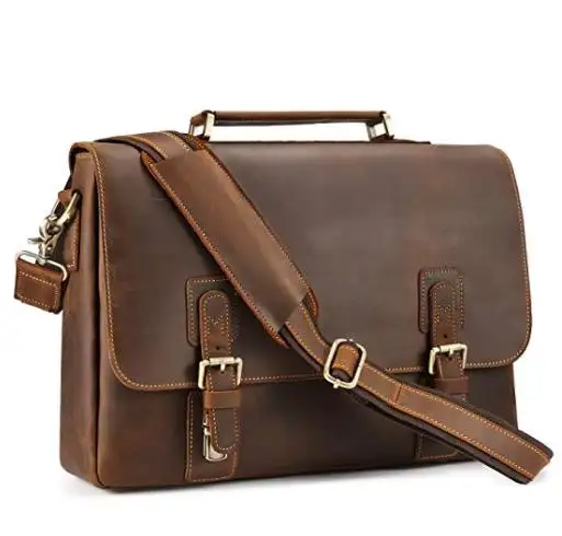 High quality Men's Crazy Horse Leather Satchel Briefcase 14" Laptop bag